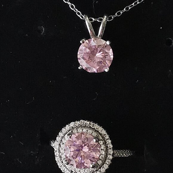 Pink Crystal Ring and Necklace Set - 925- size 7 1/4. - Picture 5 of 13